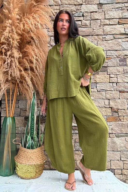 Annie Cushion Cotton Barrel Culotte Pant Olive